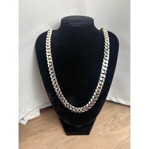 24", 10mm Flat Cuban Chain Stamped 925 Silver Over Stainless